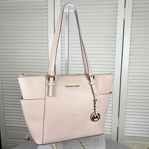 Michael Kors Pale Pink Fulton Saffiano Leather Tote Bag Gold MK Logo Charm Purse